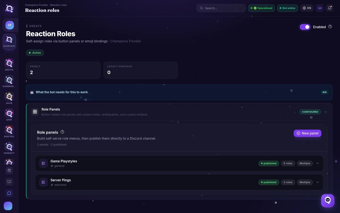 Design role panels visually